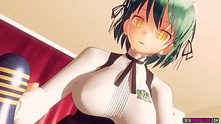 3D teen hentai gives handjob on player dick