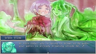 A slime girl force a guy to cum many times inside her