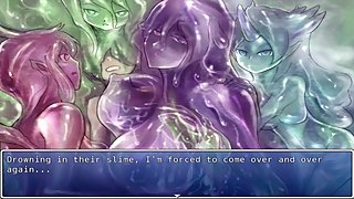 A guy is reverse gangbanged by a group of slime girls