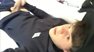 Teenboy squirts out big load on his hoddie