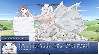 A silkworm girl captures a guy and force him to cum inside a cocoon