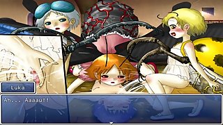 A guy is reverse gangbanged by a group of insect girls
