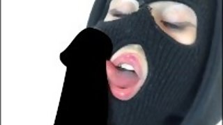 Masked Russian bitch sucks a dick for a brand