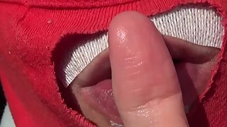 Girl sucks and makes her fingers soaking and wrinked with saliva hot asmr