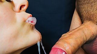 Beautiful pulsating closeup blowjob. Oral creampie
