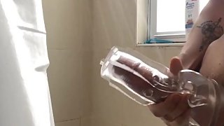 Teen Uses See Through Fleshlight in Shower