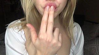 Just lips, fingers, braces and tits