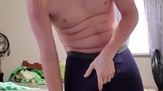 Chubby Blonde Teen Strips and Jerks Off