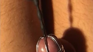 Huge cumload after chastity and sounding