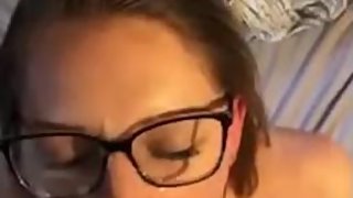 Obedient schoolgirl with glasses pleases me and my big dick! Cummed on face