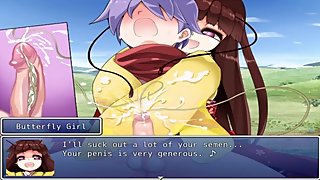 A butterfly girl sucks a guy's cum from inside his uretra