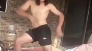 Teen dances for camera and goes crazy with broom