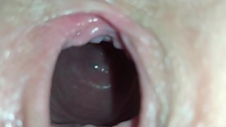 Inside pussy after masturbating with a phallus.