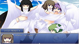 A guy is reverse gangbanged by a group of coton girls