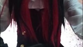 Crossdresser covers cock with VCD