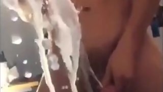 Teens massive cumshot on the mirror