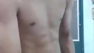 Skinny twink jerks and cums