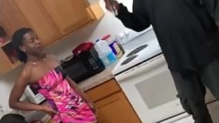 Ebony girl spanked for not cleaning the kitchen counter