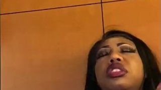 Beautiful ebony plays with fat wet black pussy til she cums