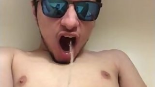 Young teen boy drinks his own piss