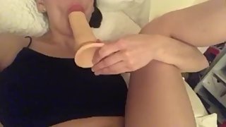 Tight teen pussy taking dildo deep and slow